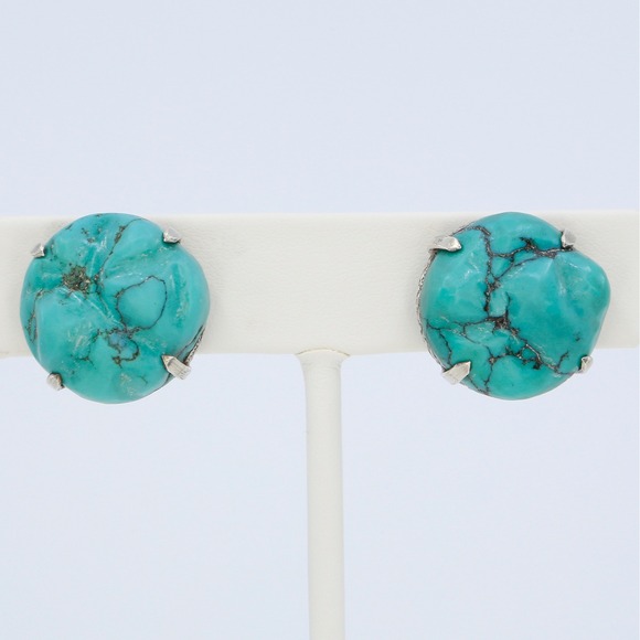 Jewelry - Vintage Sterling Silver Turquoise Screw Back Earrings Southwestern 1930s-1940s